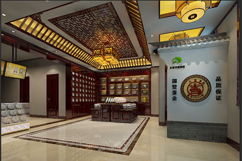 渔薪镇古朴典雅的中式茶叶店大堂设计效果图